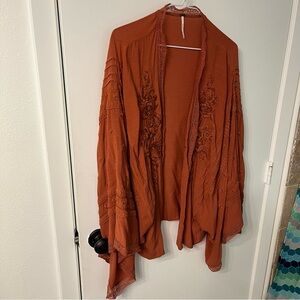 Free People brick/terra cotta shawl with sleeves XS